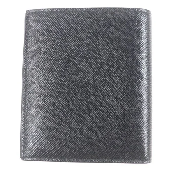 Prada 2 Mo004 Logo Plate Saffiano Martic Leather Bifold Card Case Billfold Nero - Picture 3 of 9